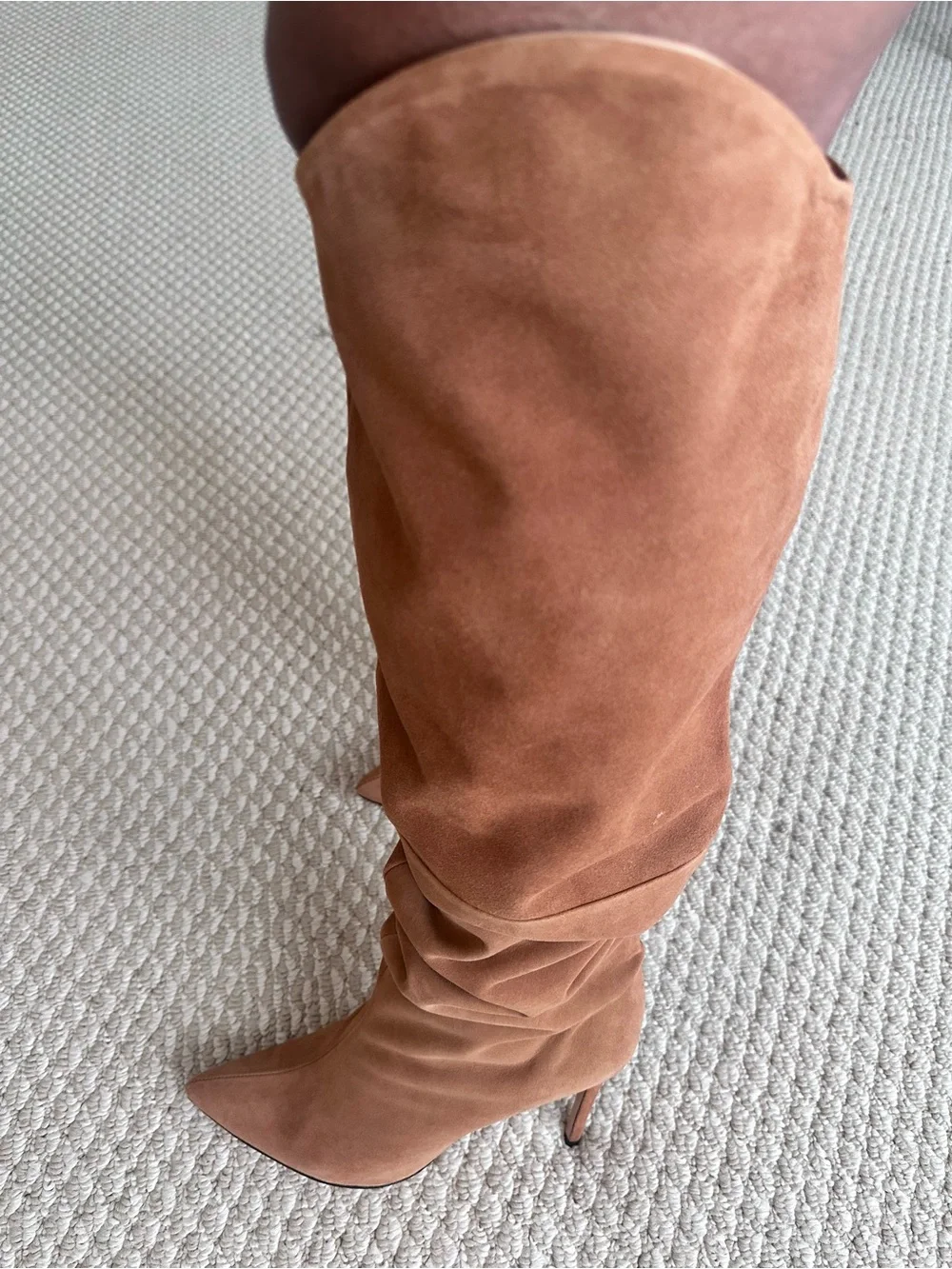 SCHUTZ Tall Pointed-Toe Over-the-Knee Boots in Cognac Suede
